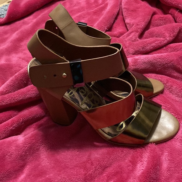 Sam Edelman Yelena chunk heel metallic detail sandals size 9.5 - Picture 5 of 16